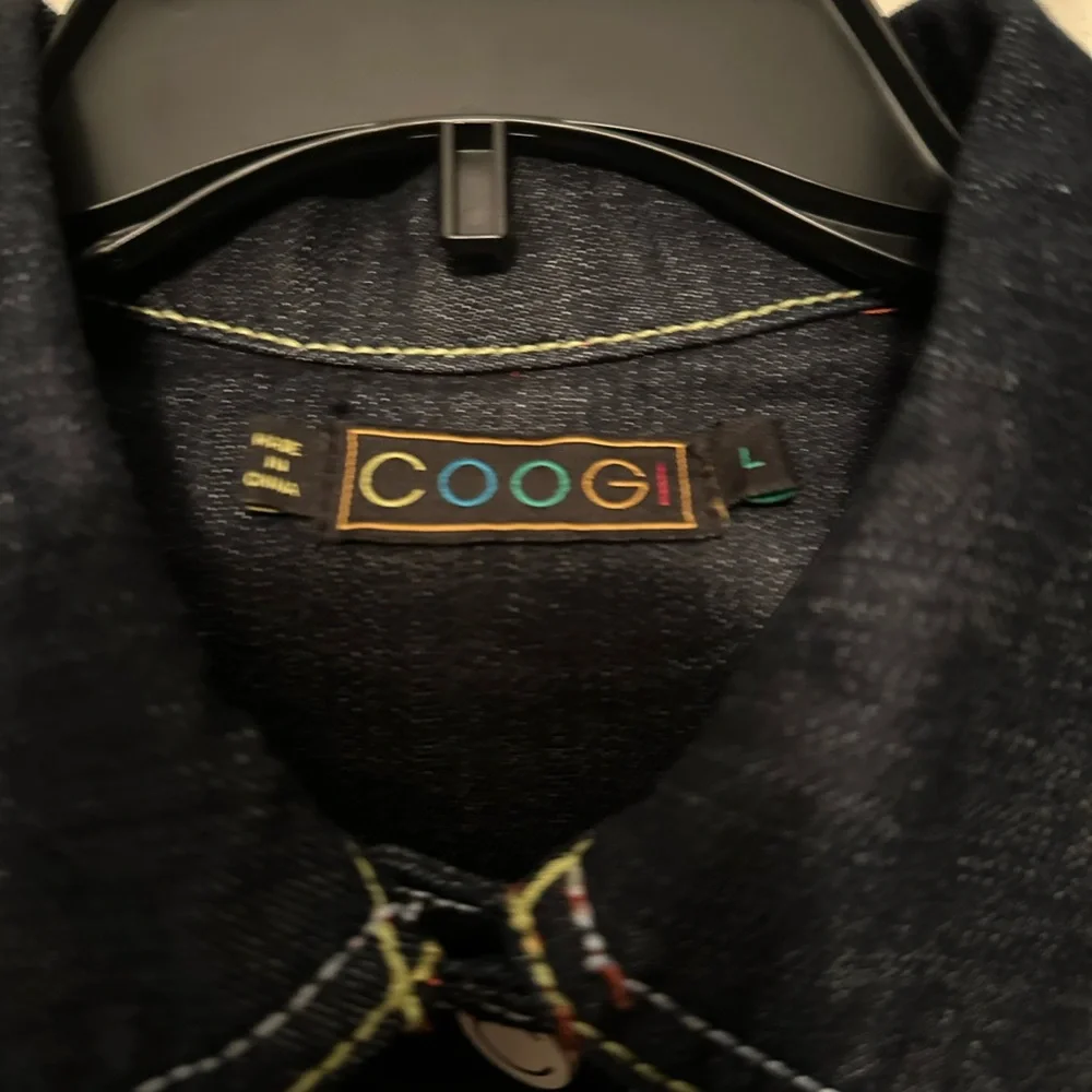 COOGI Cropped Jean Jacket with Multicolor Accents - Picture 3 of 7